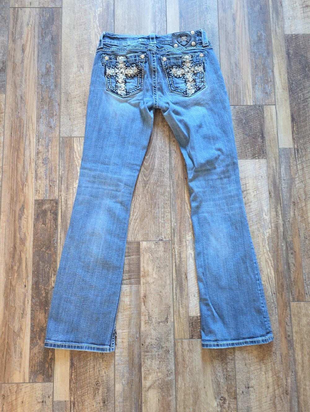 Miss Me - Cross Embellished Bootcut Jeans - 28 - Medium Wash Blue